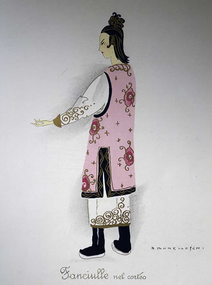Costume for a young court girl from Turandot by Giacomo Puccini, sketch by Umberto Brunelleschi (187 de Umberto Brunelleschi