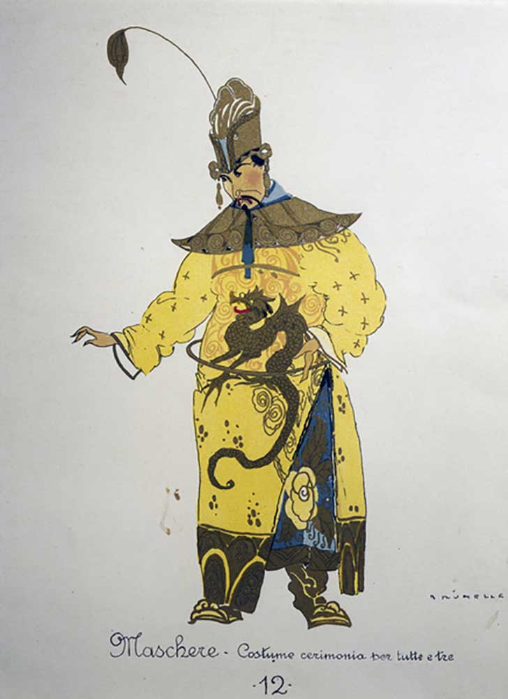 Costume for a maschere from Turandot by Giacomo Puccini, sketch by Umberto Brunelleschi (1879-1949)  de Umberto Brunelleschi