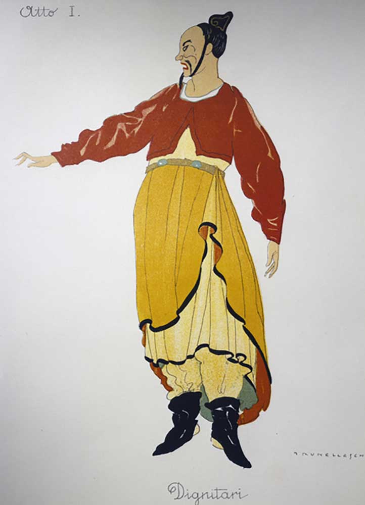 Costume for a dignitary from Turandot by Giacomo Puccini, sketch by Umberto Brunelleschi (1879-1949) de Umberto Brunelleschi