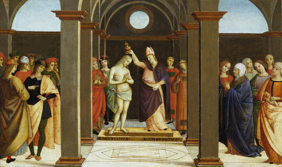 St. Ambrose baptises St. Augustine de Umbrischer Meister um 1500