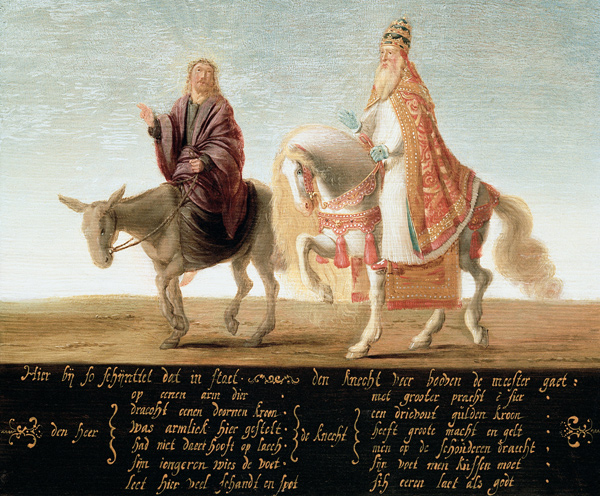 Christ on a donkey, the pope on horseback de Unbekannter Künstler