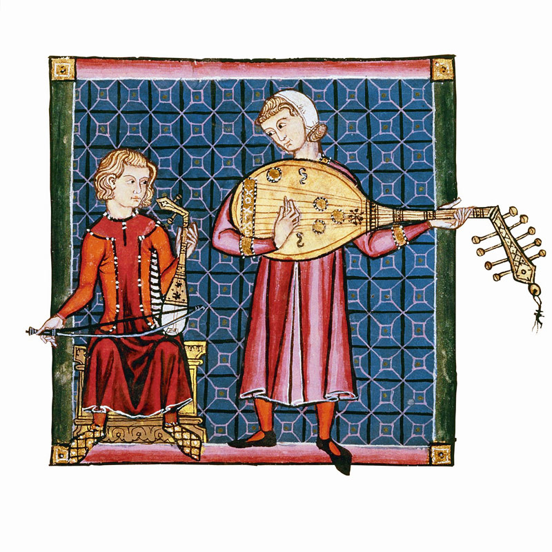 Two minstrels. Illustration from the codex of the Cantigas de Santa Maria de Unbekannter Künstler