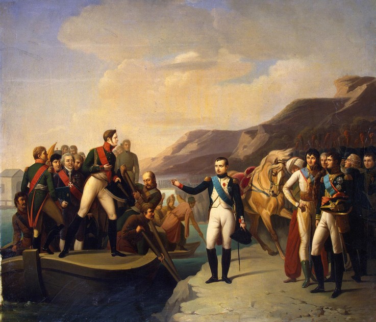 Emperors Alexander I of Russia and Napoleon I of France at the Neman near Tilsit on July 1807 de Unbekannter Künstler