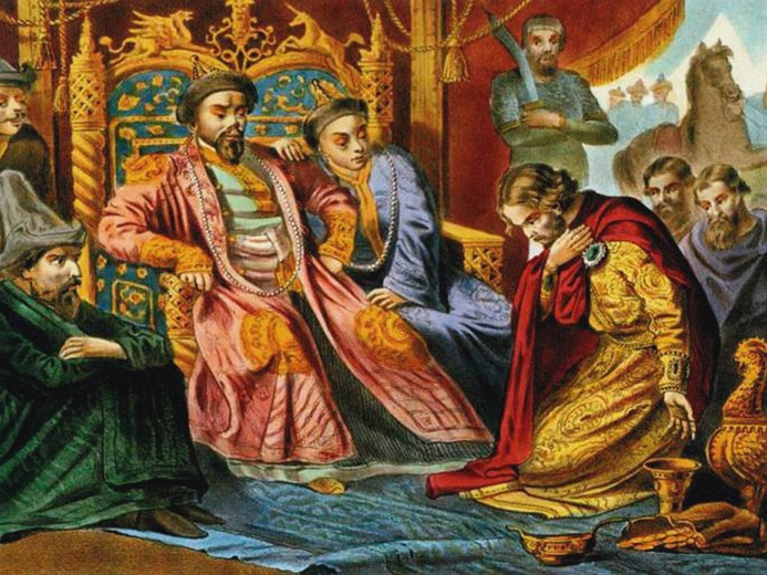 Prince Alexander Nevsky begging Batu Khan for mercy for Russia de Unbekannter Künstler
