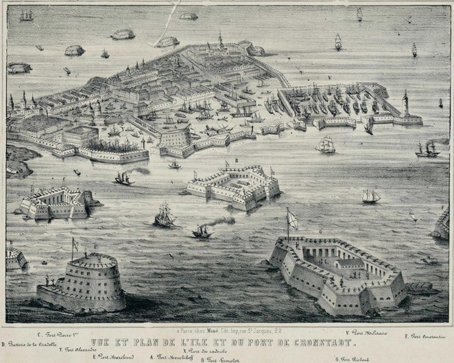 View and Plan of island and the port of Kronstadt de Unbekannter Künstler