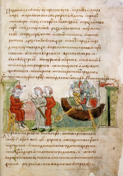Askold and Dir asked by Rurik for a permission to go to Constantinople (from the Radziwill Chronicle de Unbekannter Künstler