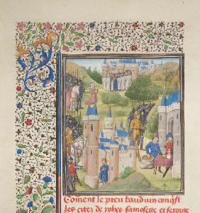 Baldwin of Boulogne entering Edessa in February 1098. Miniature from the "Historia" by William of Ty