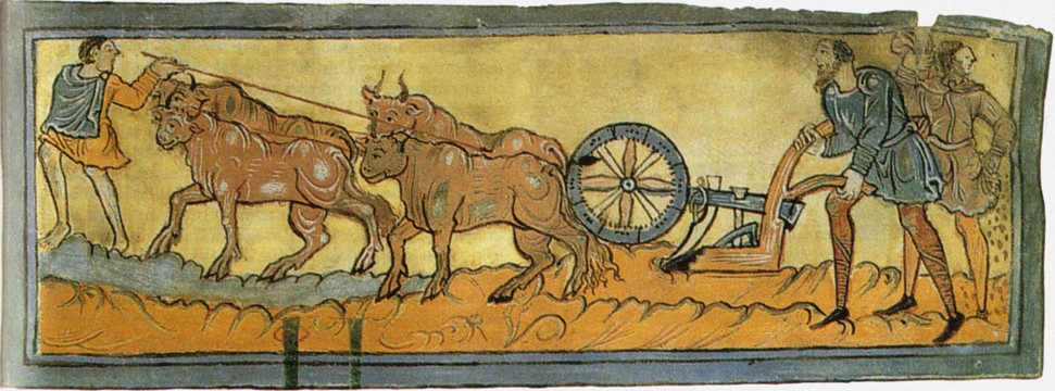 Peasants ploughing (Miniature from the Cotton MS Tiberius) de Unbekannter Künstler
