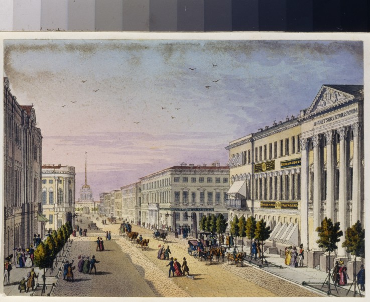View of the Nevsky Prospekt and the Police Bridge in St. Petersburg (Album of Marie Taglioni) de Unbekannter Künstler