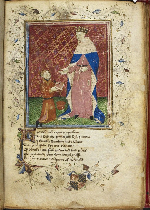 The author presenting his book to Henry V (from Thomas Hoccleve's Regiment of Princes) de Unbekannter Künstler