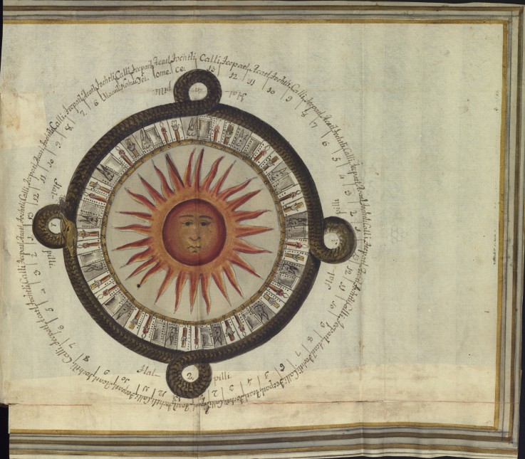 An aztec sun calendar (from the book by Antonio de Leon y Gama) de Unbekannter Künstler