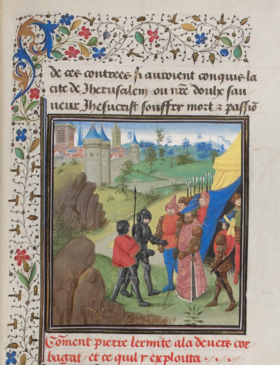 The Embassy of Peter the Hermit and Herluin to Kerbogha. Miniature from the "Historia" by William of de Unbekannter Künstler