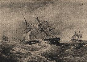 The frigate Kreiser and the sloop Ladoga at the coast of America 1823