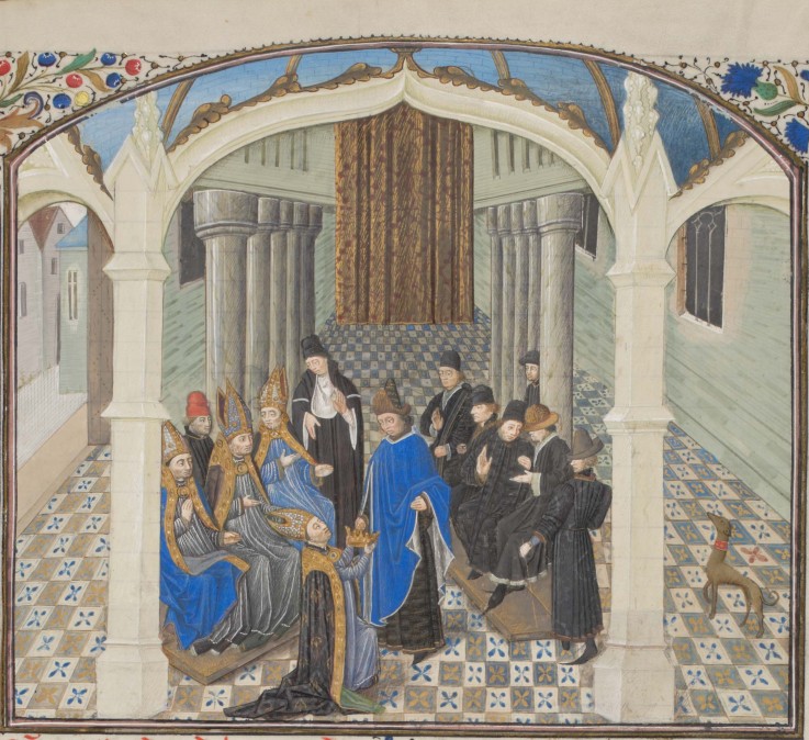The coronation of Baldwin II on 1118. Miniature from the "Historia" by William of Tyre de Unbekannter Künstler