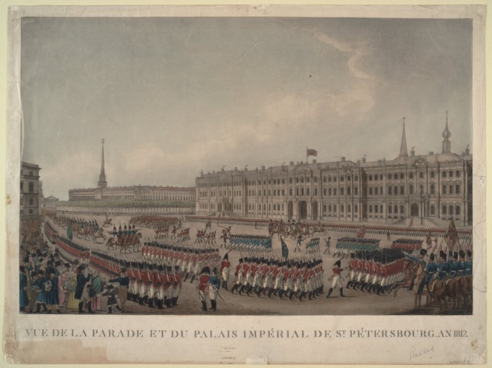 The parade in front of the Winter Palace in St. Petersburg on 1812 de Unbekannter Künstler