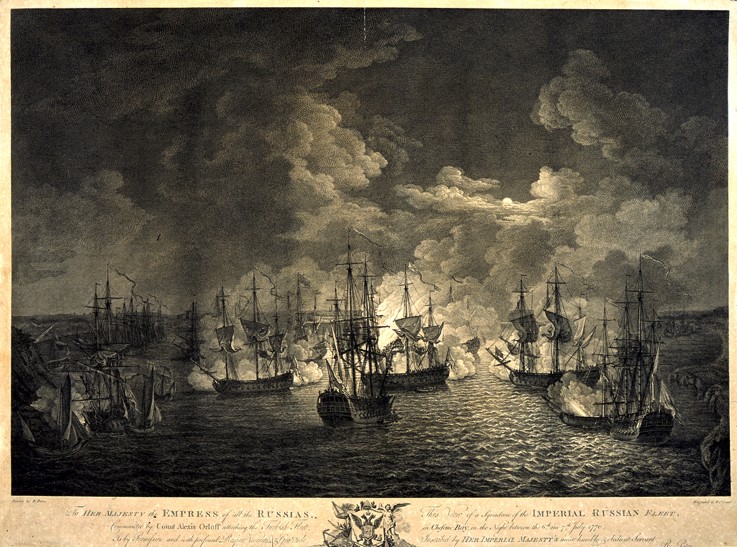 The naval Battle of Chesma on the night 26 July 1770 de Unbekannter Künstler