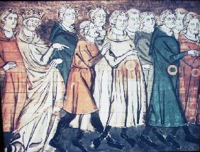 The expulsion of Jews from France in 1182 (A miniature from Grandes Chroniques de France)