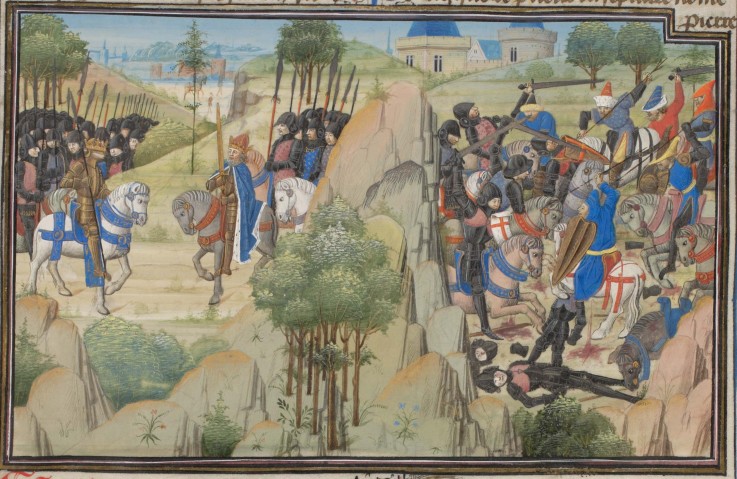 Meeting of Conrad III of Germany and Louis VII of France. Miniature from the "Historia" by William o de Unbekannter Künstler
