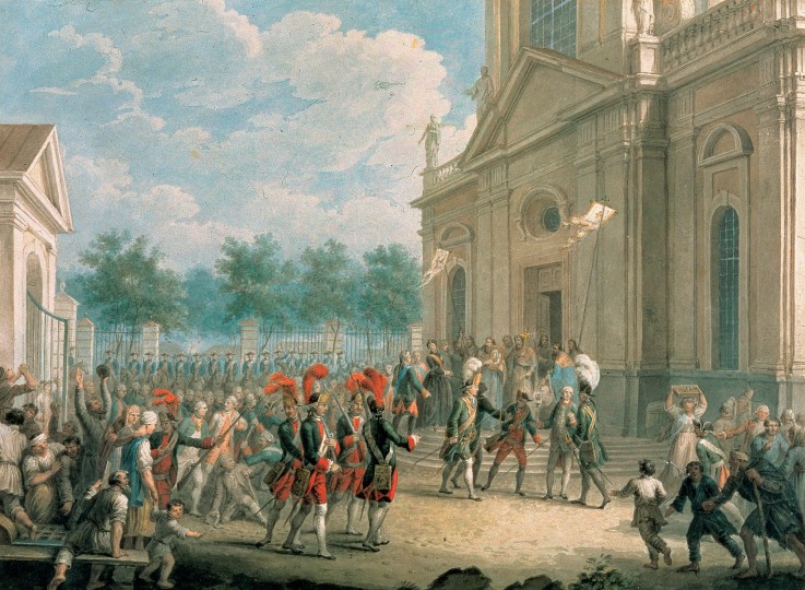 Catherine II on the Staircase of the Kazan Cathedral, Greeted by the Clergy on the day of her access de Unbekannter Künstler