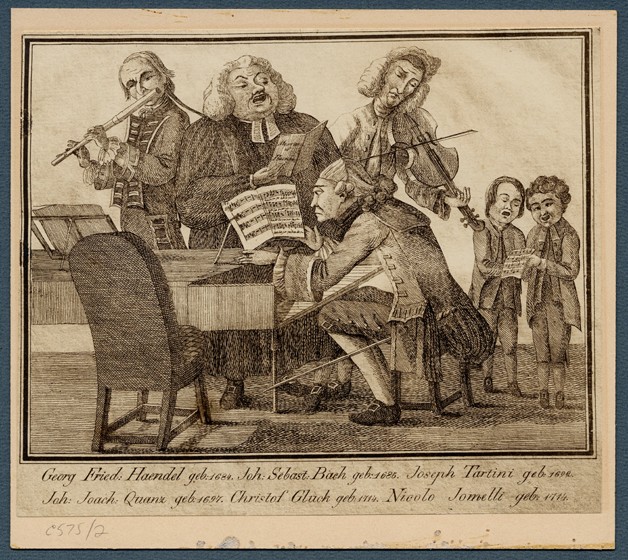 Georg Friedrich Haendel, Johann Sebastian Bach, Giuseppe Tartini, Johann Joachim Quantz, Christoph W de Unbekannter Künstler
