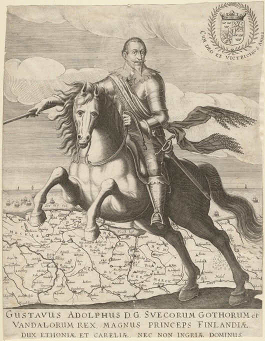 Gustavus Adolphus before the map of Pomerania in the background de Unbekannter Künstler