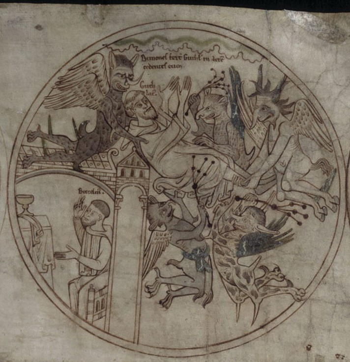 Demons attack Guthlac (Manuscript The life of Saint Guthlac) de Unbekannter Künstler