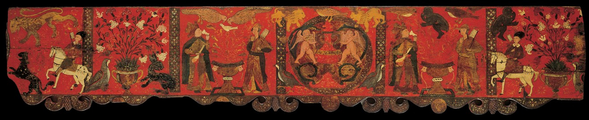 Section of wood panelling with decorative painting de Unbekannter Künstler