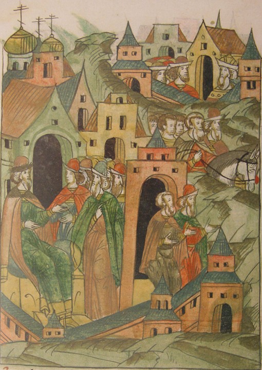Ivan III sends Fyodor Kuritsyn as an ambassador to Hungary (From the Illuminated Compiled Chronicle) de Unbekannter Künstler