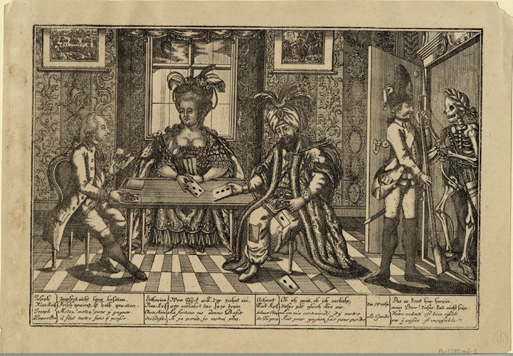 Joseph II, Catherine the Great and Sultan Abdul Hamid I playing cards de Unbekannter Künstler