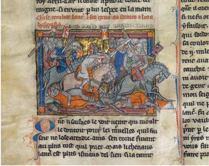 King Arthur fighting the Saxons (from the Rochefoucauld Grail) de Unbekannter Künstler