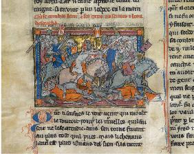 King Arthur fighting the Saxons (from the Rochefoucauld Grail)