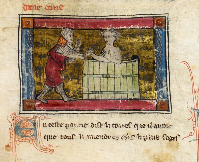 Lancelot rescuing a lady from a tub de Unbekannter Künstler