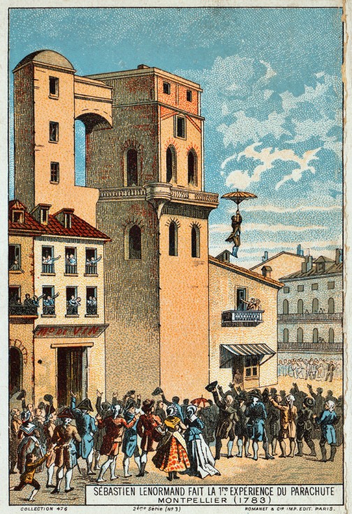 Lenormand jumps from the tower of the Montpellier observatory, 1783 de Unbekannter Künstler