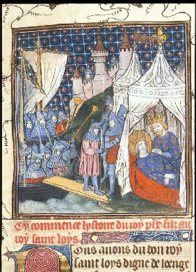 Saint Louis died during his second crusade in Tunis (From the Chroniques de France ou de St Denis)