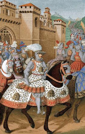 Louis XII of France riding out with his army to chastise the city of Genoa, 24 April 1507