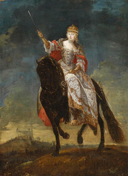 Maria Theresia as Queen of Hungary on the crowning hill of Pressburg de Unbekannter Künstler