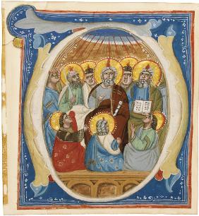 The Pentecost. Initial "O" from an Antiphoner