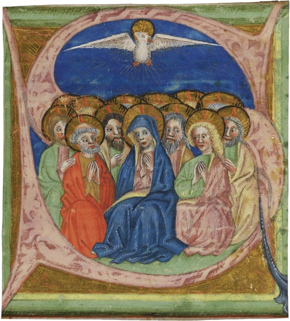 The Pentecost. Initial "S" from an manuscript Gradual de Unbekannter Künstler