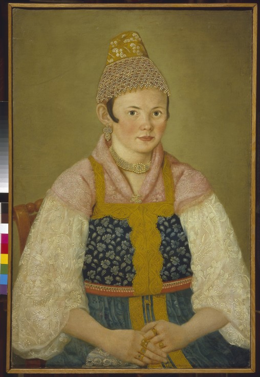 Portrait of a Merchant Woman in Kokoshnik "Kabluchok" de Unbekannter Künstler