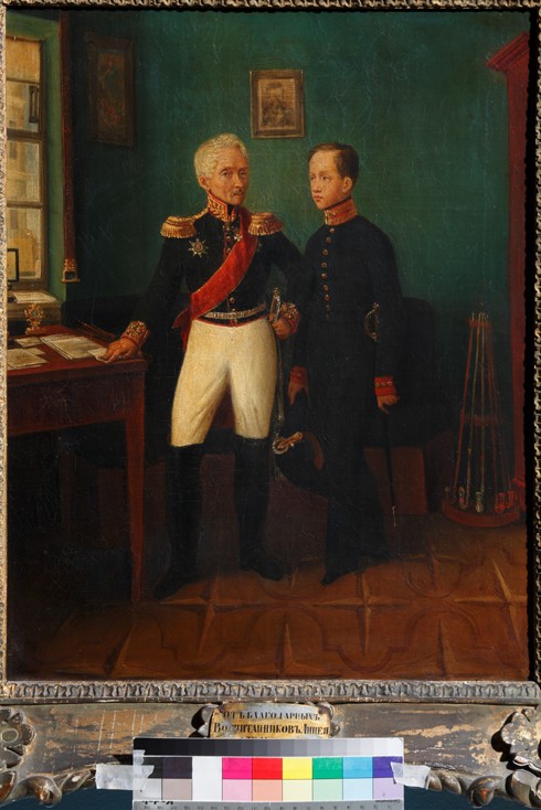 Portrait of General Fyodor Grigoryevich (Friedrich August) Goldgeuer (1771-1848) with Son Mikhail de Unbekannter Künstler