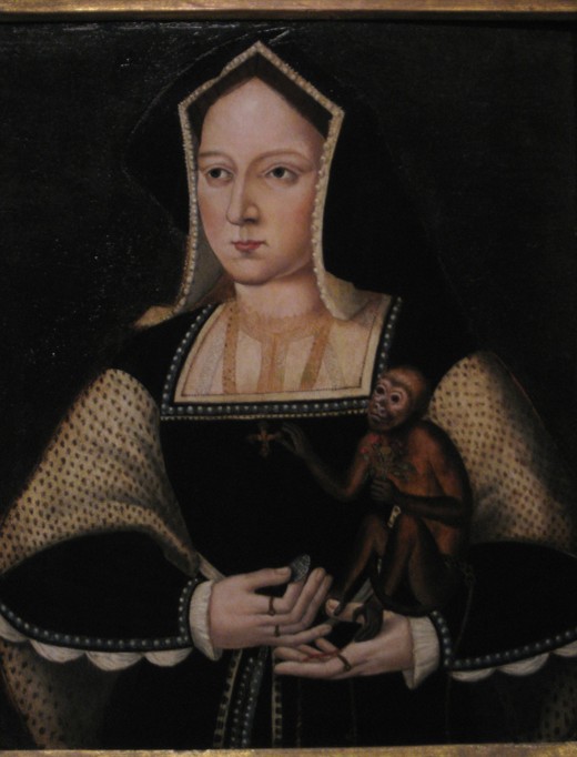 Portrait of Catherine of Aragon, with her pet monkey (Copy After Lucas Horenbout) de Unbekannter Künstler