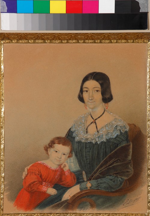 Portrait of Maria Prokhorovna Krivtsova with son Alexander de Unbekannter Künstler