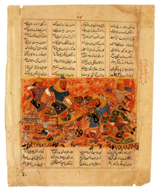 Rustam Kills the Turanian Hero Alkus with his Lance (Manuscript illumination from the epic Shahname  de Unbekannter Künstler
