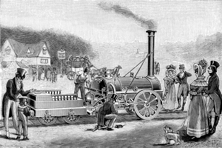 Stephenson's steam locomotive "Rocket" in 1830 de Unbekannter Künstler
