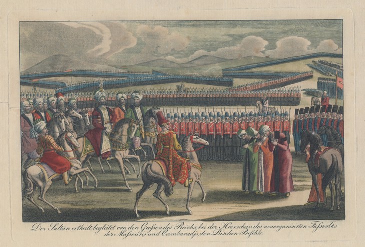 Selim III, Sultan of the Turks, welcomed to his new infantry review in countryside de Unbekannter Künstler
