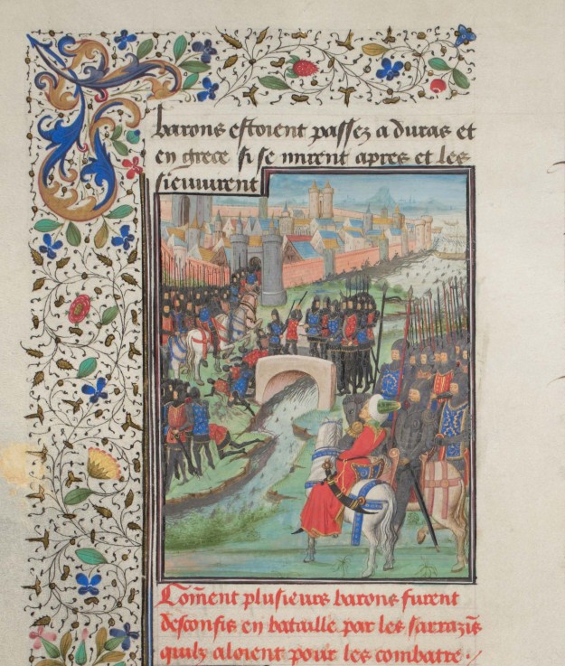 Clash of the army of the barons and the Saracens. Miniature from the "Historia" by William of Tyre de Unbekannter Künstler