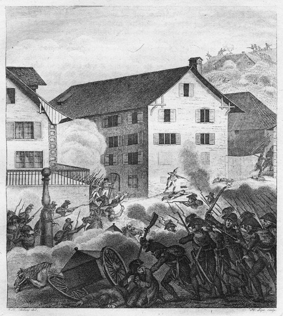 Second Battle of Zurich, Fighting scene at the Central de Unbekannter Künstler