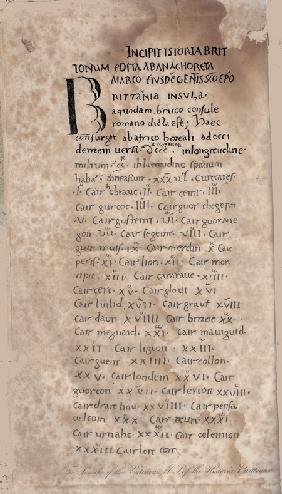 Historia Brittonum by Nennius. First page of manuscript