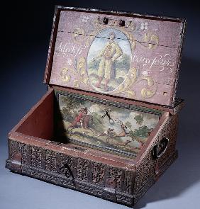 Wooden cash (or writing) box with poptrait of Peter the Great's son