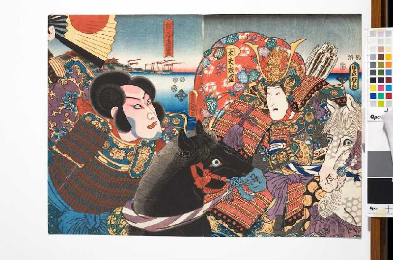 Die Feinde Atsumori und Naozane (Aus dem Kabuki-Schauspiel Keimendes Grün auf dem Schlachtfeld von I de Utagawa Kunisada